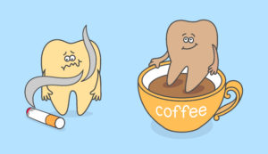 cartoon teeth discoloration with smoking and coffee